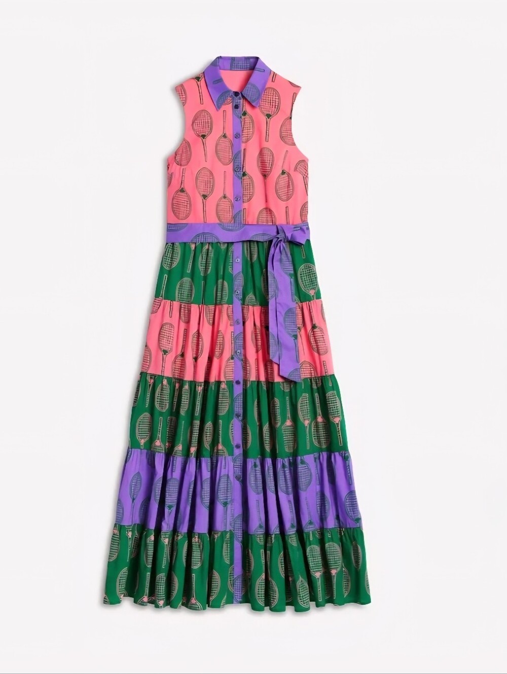 NWT Boden Tiered Maxi Midi Tennis Racquet Colorblock Shirt Dress Size 4